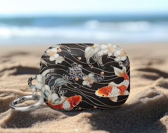 AirPods Pro 2 Case Sleek Koi Fish Art Diamond Scale Shimmer Airpods 4 Black Pond Blooming Cherry Blossoms Traditional Japanese Elegance A15