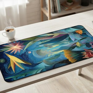 Starry Night Flower Desk Mat Large Aesthetic Botanical Office Decor Abstract Floral Mousepad Gift for Students Coworker Art Lover D160
