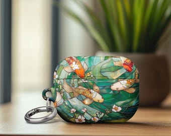 AirPods Gen 4 Hyper Realistic Stained Glass AirPods Pro 2 Case Close-Up Koi Fish Pond White Flowers Vibrant Colors Green Water Artistry A05