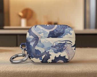 Airpods Gen 4 Indigo Blue Dragons Waves AirPod Pro 2 Pro 1 Case Holiday Gift Mystical Magical Fantasy Art Cover for Men Women Tech Accessory