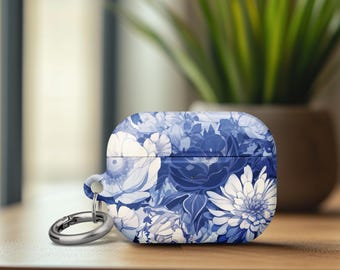 AirPods 4 Case Floral Airpods Pro 2 Case Birthday Gift Blue White Peonies Tulips Foliage Vector AirPods Pro 1 Art Cover for Her Best Friend