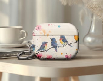 Watercolor Birds Minimalist Airpod Case Keychain Protective Cover for AirPods Pro 2 Airpods Gen 3 Durable Scratches Free Material AirPods 4
