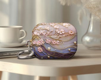 Stained Glass Effect Airpod Pro 2 Case  Flower Japanese Classic Airpod Pro 1 Case Birthday Gift Earbud Cover with Metal Keychain Ring