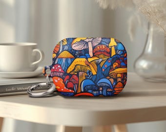 Colorful AirPods 4 Case Blue Yellow Cute Mushroom Airpods Pro 2 Case Birthday Gift for Mushroom Lover Airpods Pro 1 Cover with Keychain Ring