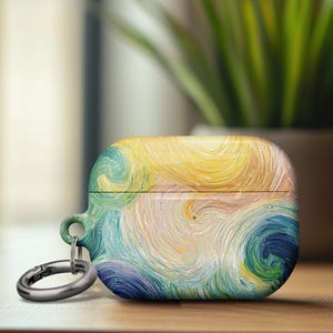 Airpods Case Ocean Wave Yellow Green, Keychain Protective Cover for AirPods Pro 1 2 Airpods Gen 1 2, Durable Scratches Free Material