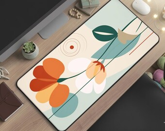 Aesthetic Floral Desk Mat Large Mouse Pad Boho Flower Office Decor Mid Century Art Desk Pad Cute Birthday Gift for Her Student Gift D119
