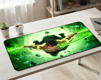 Zoro Desk Mat Anime Mouse Pad One Piece Gaming Accessories Manga Desk Decor Roronoa Zoro Gift for Him Large Desk Pad Green Desk Mat D100