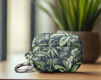 Airpods Gen 4 Botanical Suitcase Design Tropical Jungle Print Dark Green Palm Trees Monstera Leaves Full Coverage Outdoor Travel Luggage Art