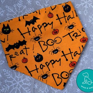 Halloween Dog Bandana: Handmade Cotton Slip-on Pet Bandana, Trick or Treat Scrunchie Elastic Neckwear