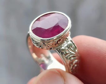 Handcrafted 7 Carats Ruby Ring, Natural Ruby Sterling Silver 925 Yaqoot Ring Ruby Gemstone Ring