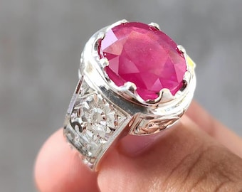 Handcrafted 7 Carats Ruby Ring, Natural Ruby Sterling Silver 925 Yaqoot Ring Ruby Gemstone Ring