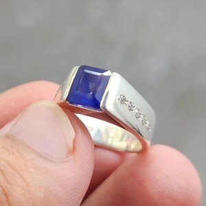 Handcrafted Blue Sapphire Ring, Mens Sapphire Ring, Natural Sapphire 925 Sterling Silver Ring, Neelam Ring