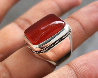 Handgefertigter jemenitischer Aqeeq Ring für Männer, natürliche Achat Ringe, 925 Sterling Silber Aqeeq Ring Shia Ringe