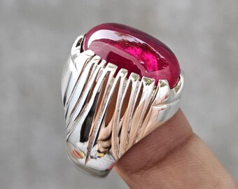 Handmade Sterling Silver 925 Ruby Star Ring - Mens Anari Yaqoot Ring