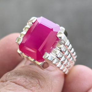 Handcrafted Big Deep Red Ruby Mens Ring Sterling Silver 925 Anari Yaqoot Ring Roby Gemstone Ring