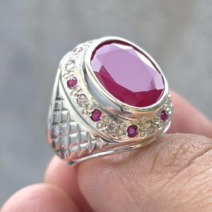Handgefertigter Großer Tief Roter Rubin Herrenring Sterling Silber 925 Anari Yaqoot Ring Roby Edelstein Ring
