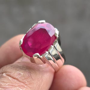 Handcrafted Big Deep Red Ruby Mens Ring Sterling Silver 925 Anari Yaqoot Ring Roby Gemstone Ring