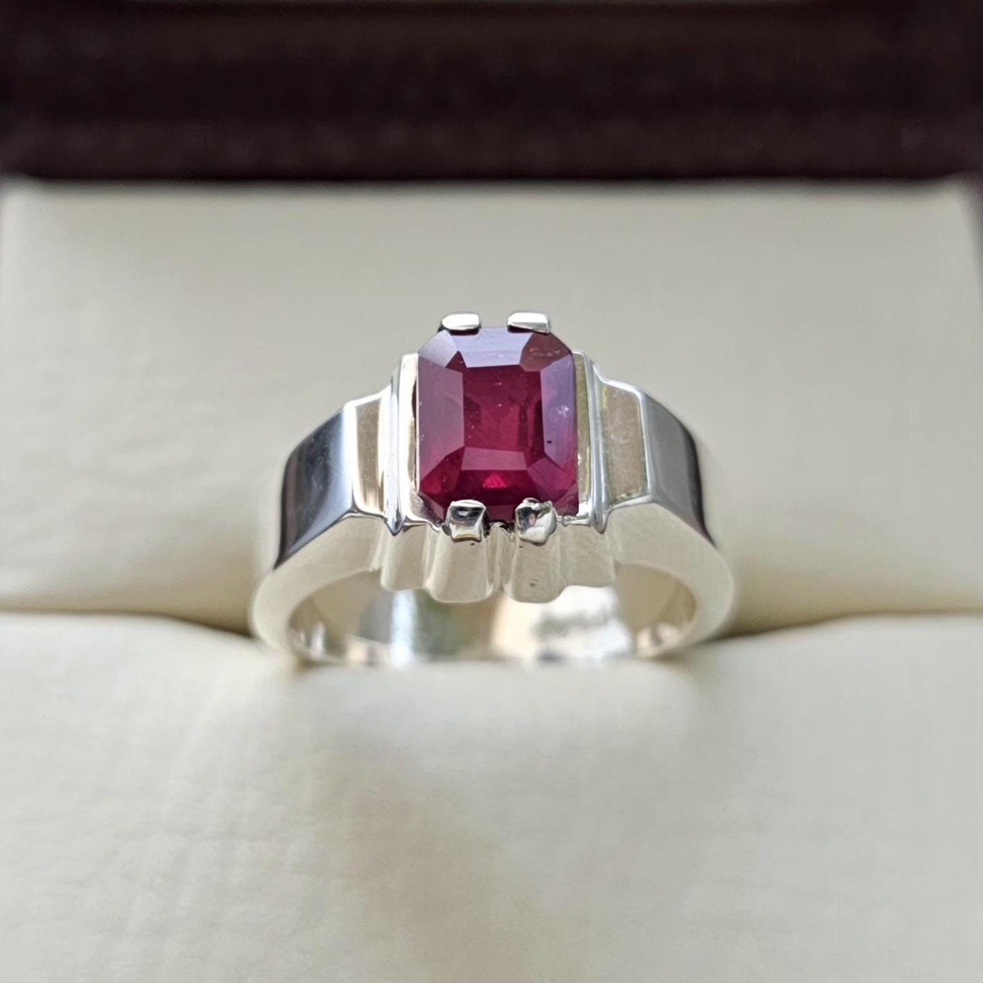 Real Natural Ruby Pigeon Blood Red Ring For Men in Silver 925