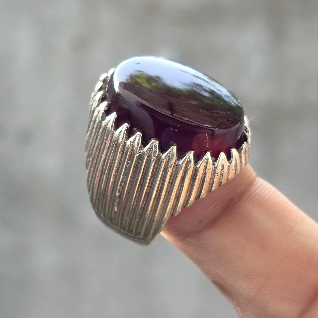 Shia Rings Handcrafted Yemeni Aqeeq Ring for Men, Natural Agate Rings, 925 ...