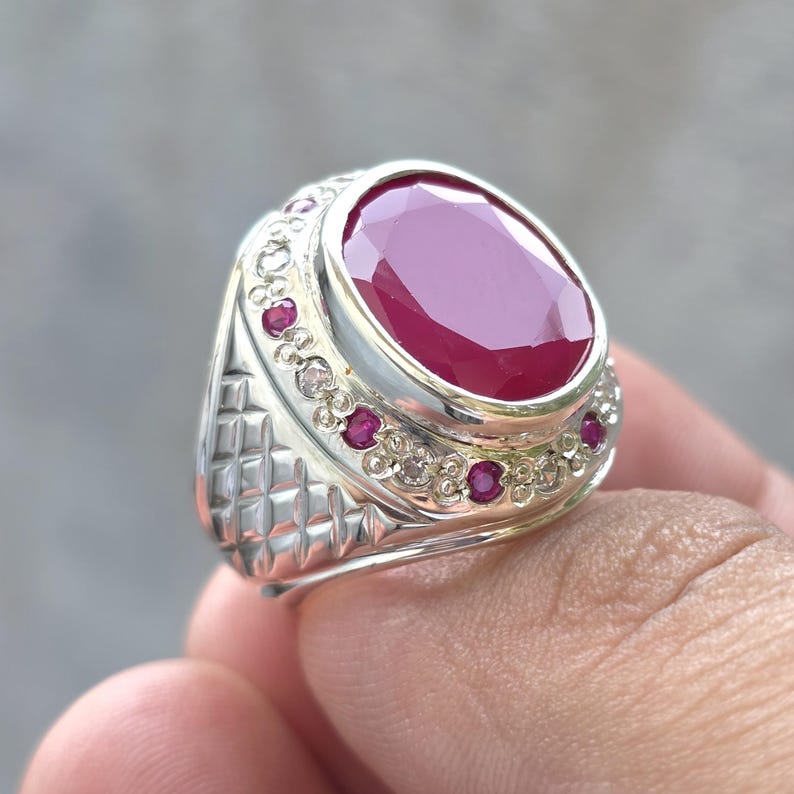 Handcrafted Red Ruby Ring Mens Ruby Ring Sterling Silver 925 Anari Yaqoot Ring Gemstone Ring