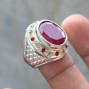 Handcrafted Red Ruby Ring Mens Ruby Ring Sterling Silver 925 Anari Yaqoot Ring Gemstone Ring image 2