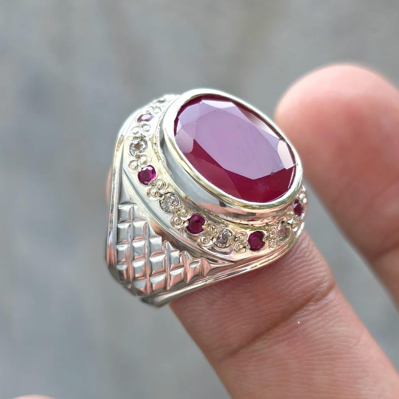 Handcrafted Red Ruby Ring Mens Ruby Ring Sterling Silver 925 Anari Yaqoot Ring Gemstone Ring image 2