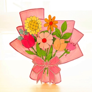 Pagina da colorare con bouquet di carta stampabile / File digitale / Lavoretti per bambini / Festa della mamma / Tempo di gioco creativo / Regalo fai da te / Lavoretti per feste