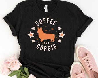 Camiseta de café y corgis, camiseta para amantes de los corgis, camiseta para amantes del café, camiseta para perros y café, camiseta de regalo de corgi lindo