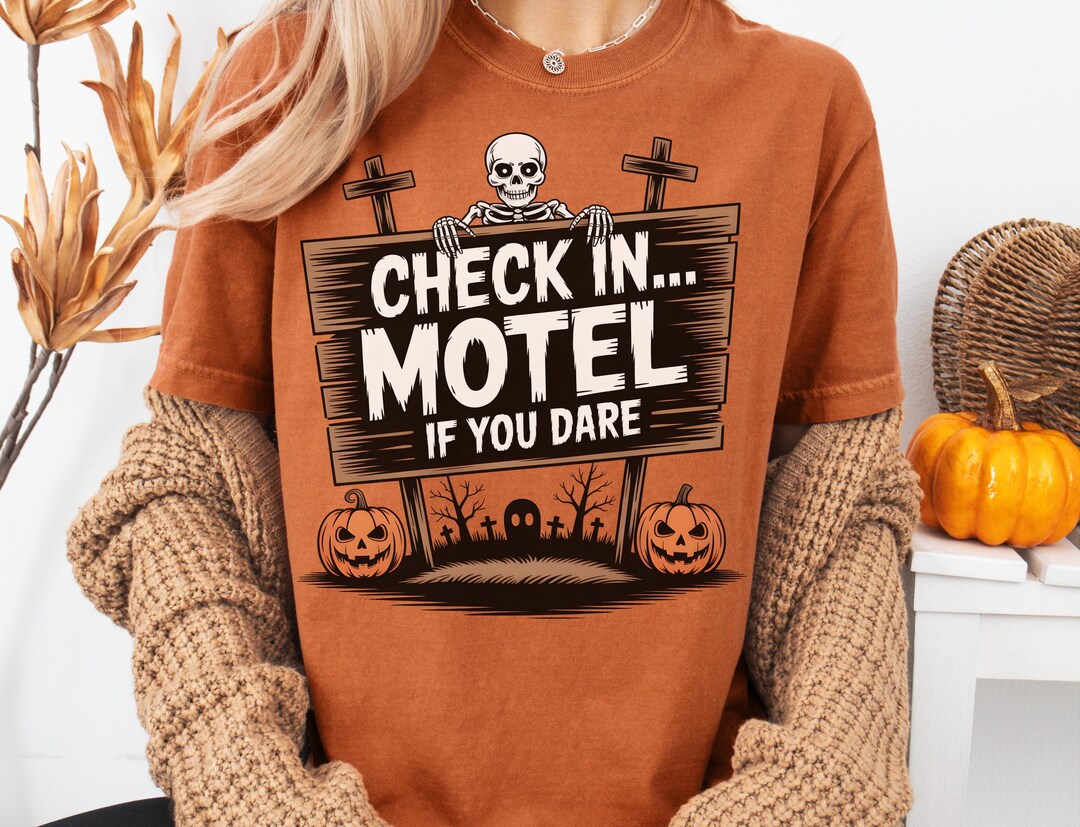Spooky Check In Check in Motel If You Dare PNG | Spooky Vintage Halloween Sign Skeleton ...
