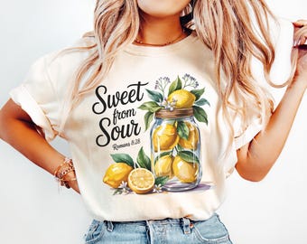 Sweet From Sour Lemon PNG, Romans 8:28 Bible Verse Sublimation Design, Christian Farmhouse Kitchen Art, Watercolor Mason Jar Clipart