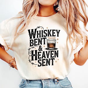 Whiskey Bent & Heaven Sent PNG – Western Country Bar Shirt Design – Retro Alcohol Cowboy Clipart for Sublimation Projects