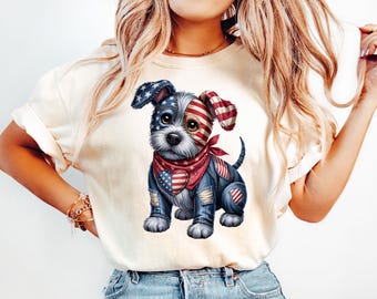 Patriotic Dog PNG – 4th of July American Flag Puppy Sublimation – USA Bandana Pup Clipart for Independence Day Shirt Design
