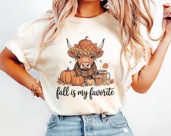 Fall Highland Cow PNG – Autumn Buffalo Plaid Cow Clipart with Pumpkins, Cider & Leaves, Fall Is My Favorite Shirt Sublimation Design
