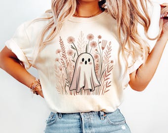 Boho Ghost PNG – Cute Pastel Halloween Floral Ghost Clipart, Fall Aesthetic Spooky Season Sublimation, Autumn Ghost Shirt Design