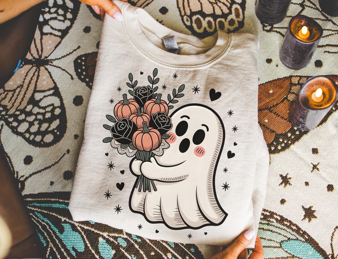 Cute Ghost With Pumpkin Rose Bouquet PNG – Pastel Halloween Clipart ...