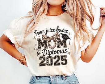 From Juice Boxes to Diplomas Mom 2025 PNG – Leopard Print Graduation Shirt Design, Senior Mom Sublimation, Printable Graduation Mom Art