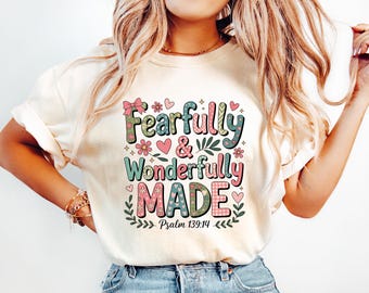 Fearfully & Wonderfully Made PNG – Christian Coquette Aesthetic Design, Bible Verse Psalm 139:14, Floral Faith Shirt Graphic