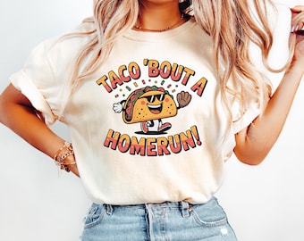 Taco 'Bout a Homerun PNG – Funny Baseball Taco Clipart for Sublimation, Sports Team Game Day Shirt Design, Kids Snack Sports Humor