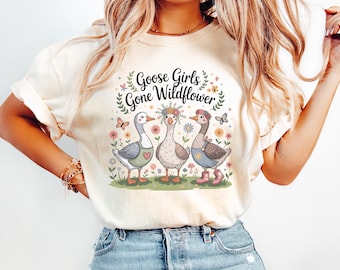 Goose Girls Gone Wildflowers PNG – Cute Floral Goose Clipart for Farm Shirts, Cottagecore Sublimation, Spring Country Garden Design