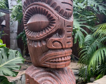 Marquesan Tiki God Statue — Hand-Painted & Distressed | Authentic Polynesian Tiki Idol | Tiki Bar Decor