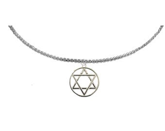 Star of David Necklace, Adjustable Silver-tone Box Chain