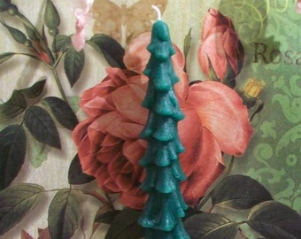 Free USA Shipping Green Beeswax Christmas Tree Taper Candle 11" Tall