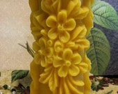 Beeswax Raised Flower Design Pillar Candle