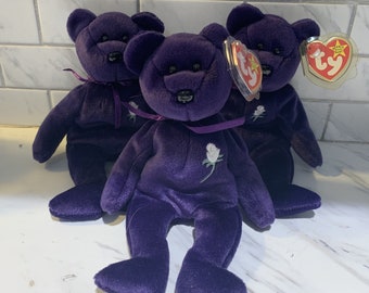 Ty Princess Beanie Baby Purple Princess Diana Bear 1997