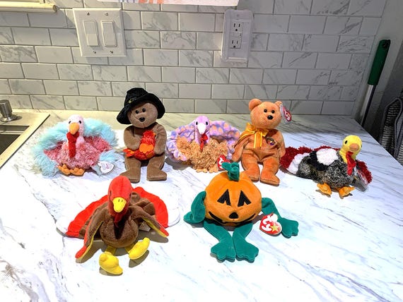 Ty Thanksgiving Beanie Babies Gobbles Pumkin Harvester Plymouth Prices Vary Pre-2000