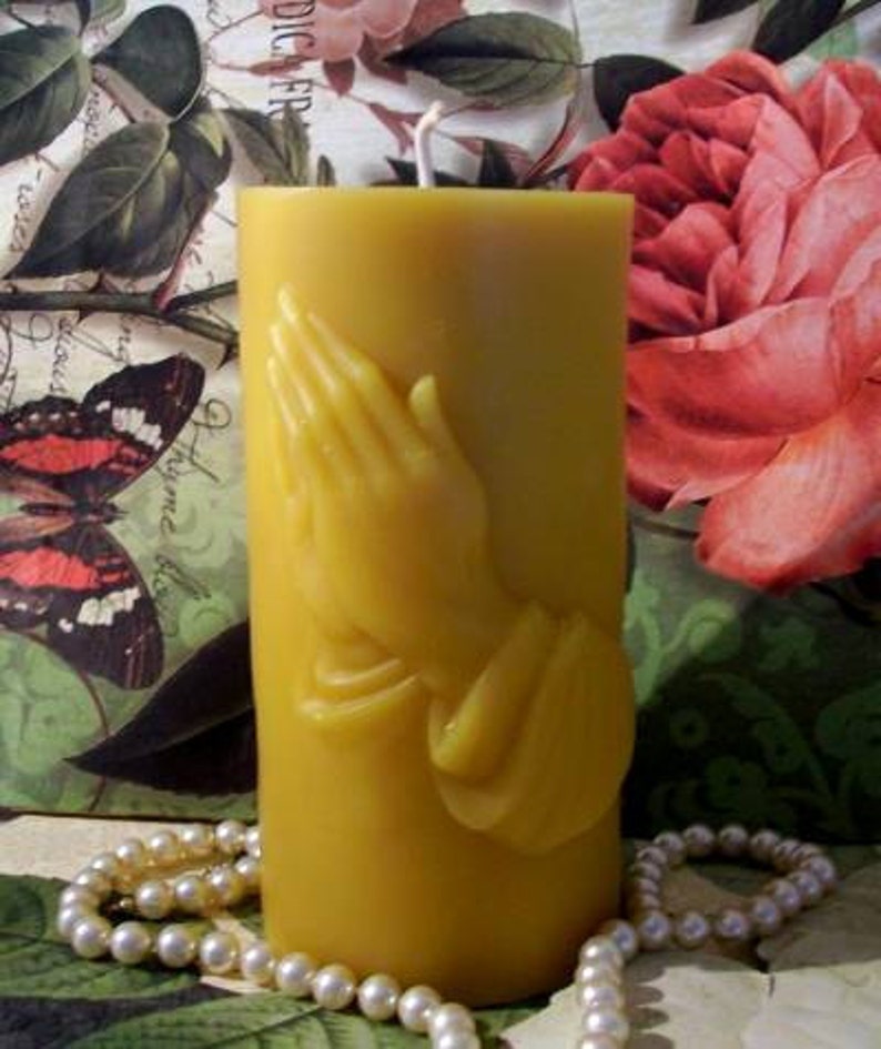 Beeswax Praying Hands Pillar Candle Etsy