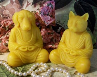 Free USA Shipping Beeswax Meditation Yoga Buddha Zen Cat OR Zen Dog Candle