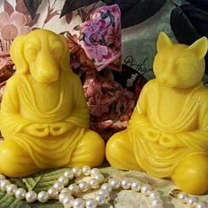 Free USA Shipping Beeswax Meditation Yoga Buddha Zen Cat OR Zen Dog Candle