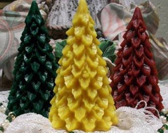 Free USA Shipping Beeswax Holly Berry Christmas Tree Candle Choice Of Color 4" Tall
