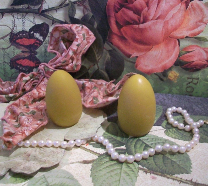 2 Beeswax Egg Shaped Candles Etsy